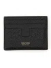 Tom Ford Soft Grain Leather T Line Classic Card Holder In Black