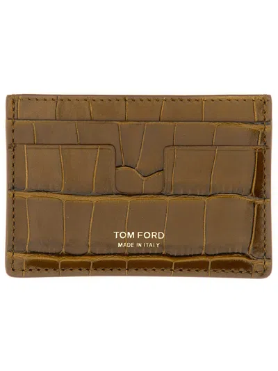 Tom Ford T Line Card Holder In Brown