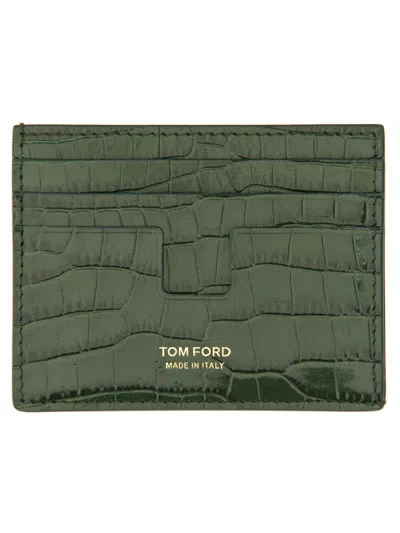 Tom Ford T Line Card Holder In Green