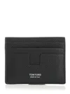Tom Ford Black Card Holder With Embossed Logo Lettering On The Front In Grained Leather Man In Black