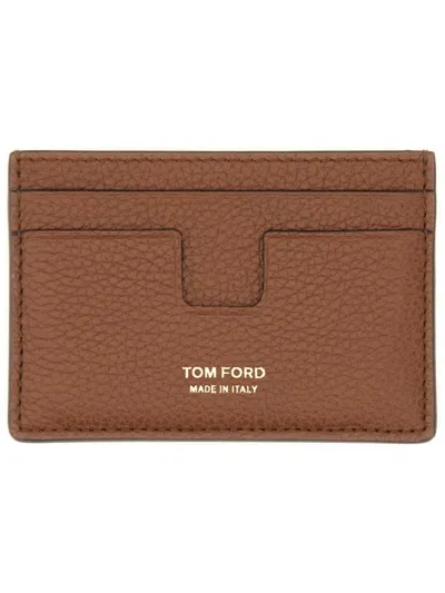 Tom Ford T Line Classic Card Holder In Brown