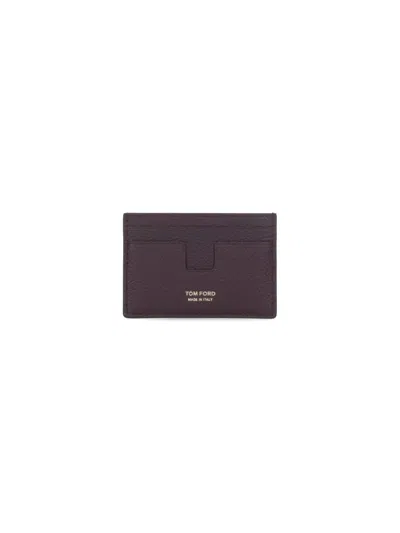 Tom Ford Bordeaux Card Holder With Embossed Logo Lettering On The Front In Grained Leather Man In Brown