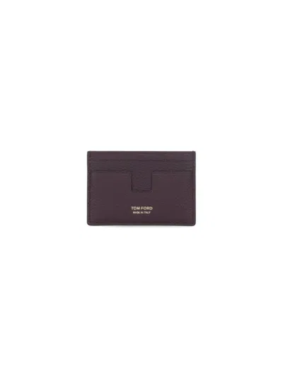 Tom Ford Bordeaux Card Holder With Embossed Logo Lettering On The Front In Grained Leather Man In Brown