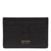 Tom Ford Men's T-line Open Side Leather Card Holder In Black