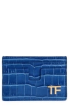 Tom Ford T-line Croc Embossed Leather Card Case In Cornflower