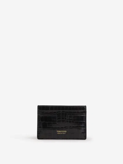 Tom Ford T-line Croco Card Holder In Black