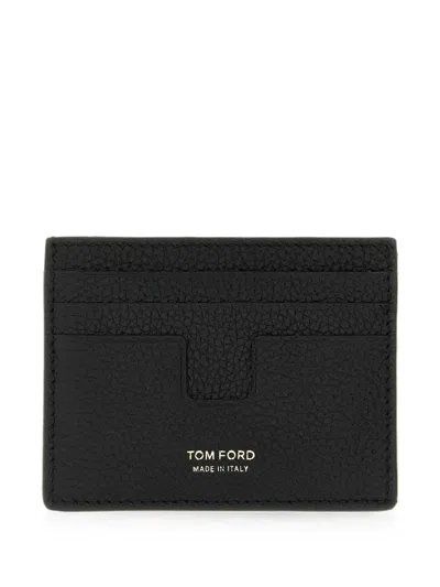 Tom Ford T Line Leather Card Holder In Black