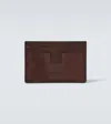Tom Ford T Line Leather Card Holder In Brown