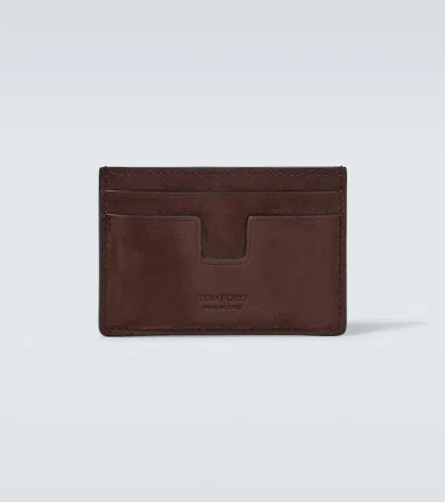 Tom Ford T Line Leather Card Holder In Brown