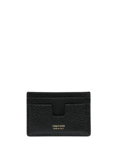 Tom Ford T Line Leather Credit Card Case In Black
