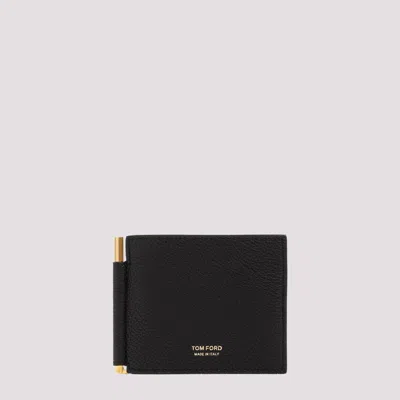 Tom Ford T Line Money Clip Wallet For Men In Calf Leather In Black