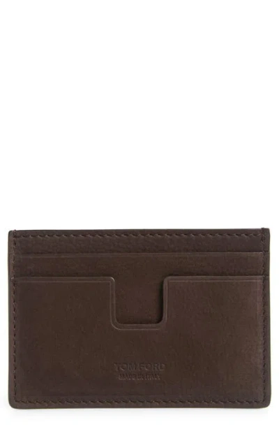 Tom Ford T-line Nubuck Card Case In 1b076 Deep Umber