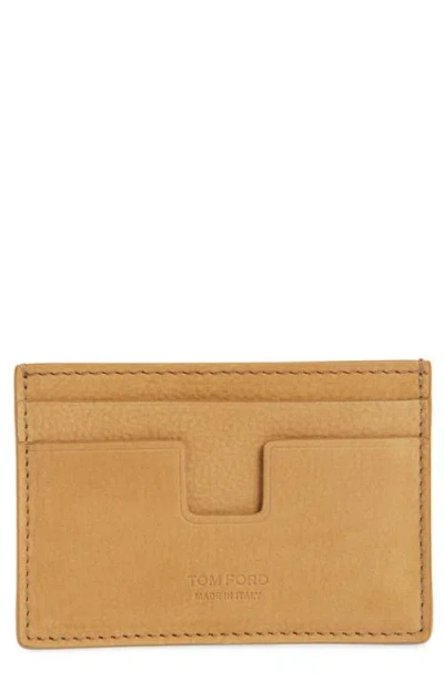 Tom Ford T-line Nubuck Card Case In Caramel