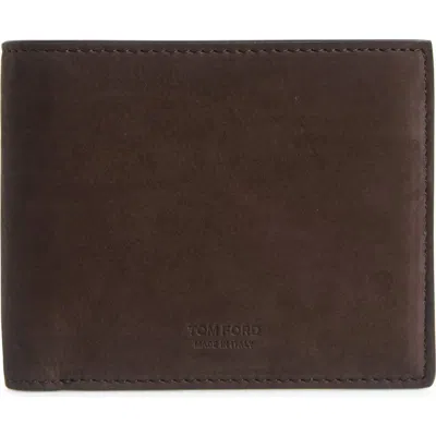 Tom Ford T-line Nubuck Leather Bifold Wallet In 1b076 Deep Umber