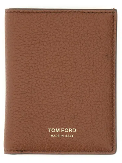 Tom Ford Textured Finish Bi-fold Wallet In Brown