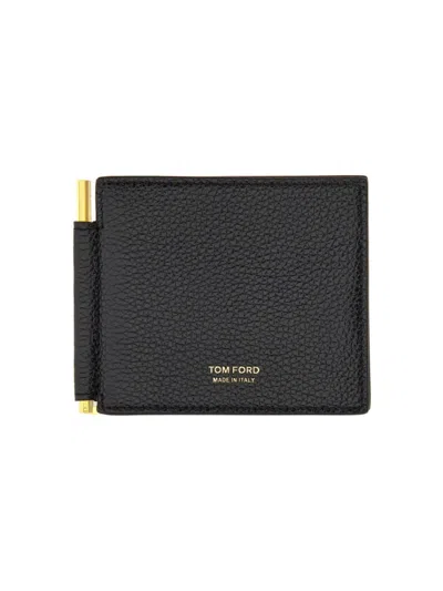 Tom Ford Soft Grain Leather T Line Money Clip Wallet Accessories In Black
