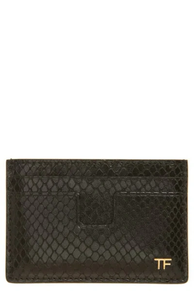 Tom Ford T-line Python Embossed Leather Card Case In 1n001 Black