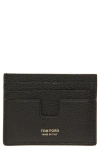 Tom Ford Black Card Holder With Embossed Logo Lettering On The Front In Grained Leather Man In Black