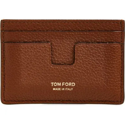 Tom Ford T-line Soft Grain Leather Card Holder In Brown