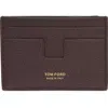 Tom Ford T-line Soft Grain Leather Card Holder In Brown