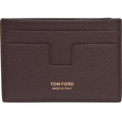 Tom Ford T-line Soft Grain Leather Card Holder In Brown