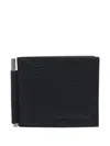 Tom Ford Black Bi-fold Wallet With T Detail On The Front And Embossed Logo On The Rear In Grained Leather Man In Black