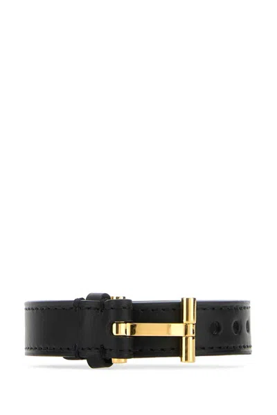 Tom Ford T-lock Leather Bracelet In Black