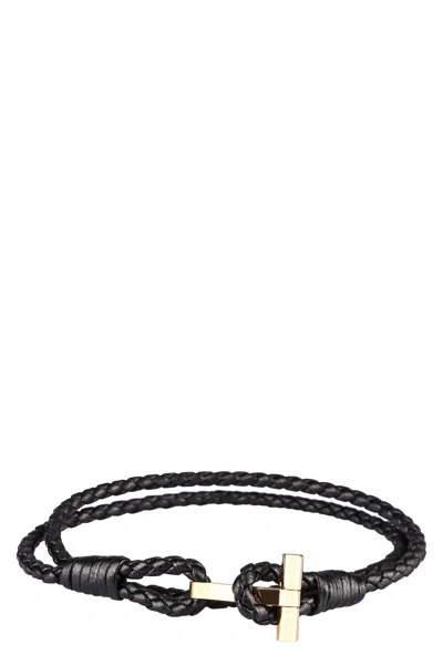 Tom Ford T Logo Braided Bracelet In Black
