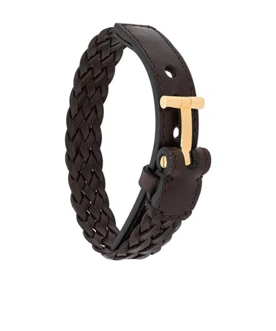 Tom Ford T Logo Braided Bracelet In Black