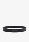 Tom Ford T Logo Buckle Belt In Grained Leather In Black