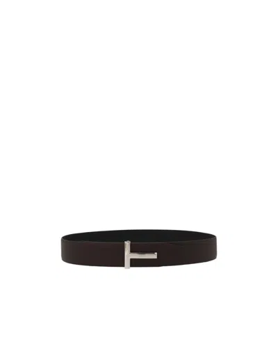 Tom Ford Elegant Brown And Black Calfskin Belt Made