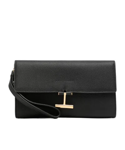 Tom Ford T Logo Clutch Bag In Black