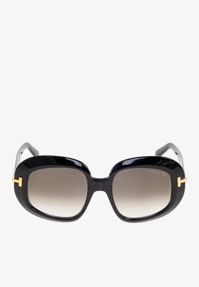 Tom Ford T Logo Oversized Square Sunglasses In Gray