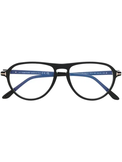 Tom Ford T-logo Pilot-frame Glasses In Black