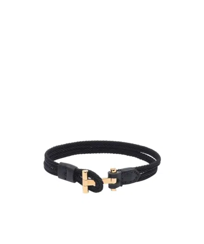Tom Ford T Logo Plaque Bracelet In Black