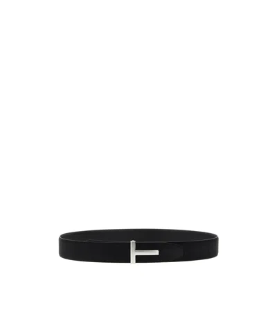 Tom Ford 't' Reversible Belt In Black