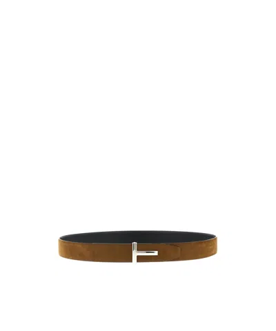 Tom Ford Logo Buckle Reversible Belt Belts Multicolor In Brown