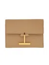 Tom Ford T Logo Plaque Tri-fold Wallet In Beige