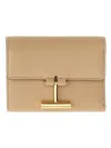 Tom Ford Leather Wallet Featuring Gold-tone Hardware In Beige