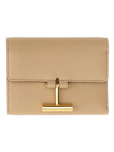 Tom Ford Leather Wallet In Beige