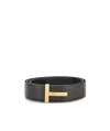 Tom Ford Black Calfskin Leather Belt With Gold T Buckle In Black