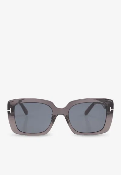 Tom Ford T Logo Square Sunglasses In Gray