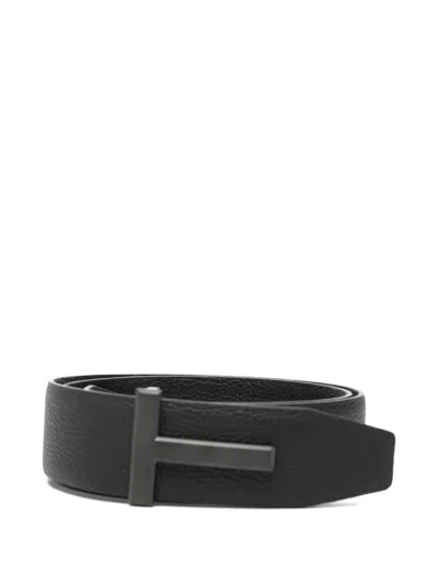 Pre-owned Tom Ford T Logo-buckle Belt In Black