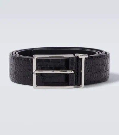 Tom Ford T Loop Croc-effect Leather Belt In Black