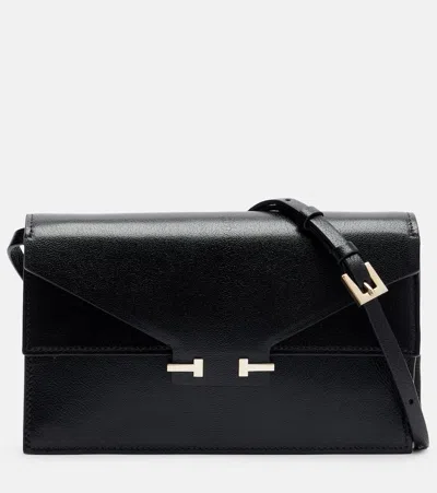 Tom Ford T Mini Leather Crossbody Bag In Black