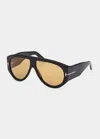 Tom Ford T-monogram Round Acetate Sunglasses In Sblk/brn