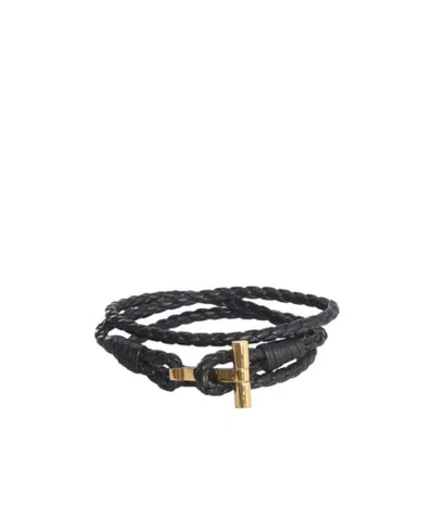 Tom Ford T Plaque Braided Bracelet In Black