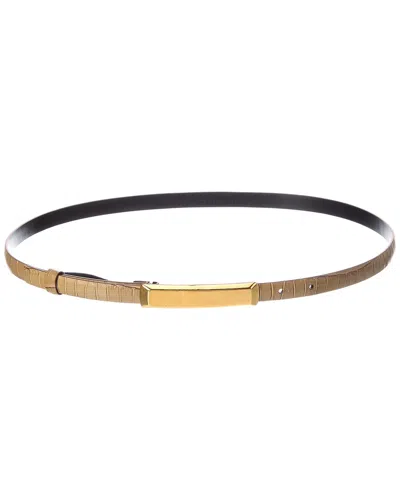 Tom Ford T Plaque Croc-embossed Leather Belt In Yellow