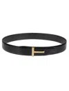 Tom Ford T Icon Reversible Soft Grain Leather Belt In Black