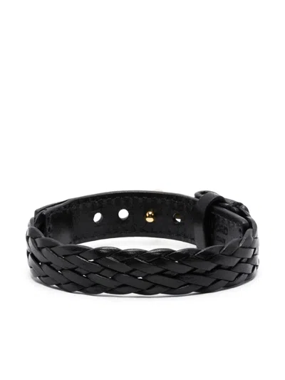 Tom Ford Braided Leather T Bracelet Accessories In Black